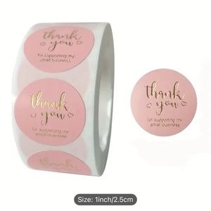 Thank You Stickers, 500 Piece, Pink & Gold